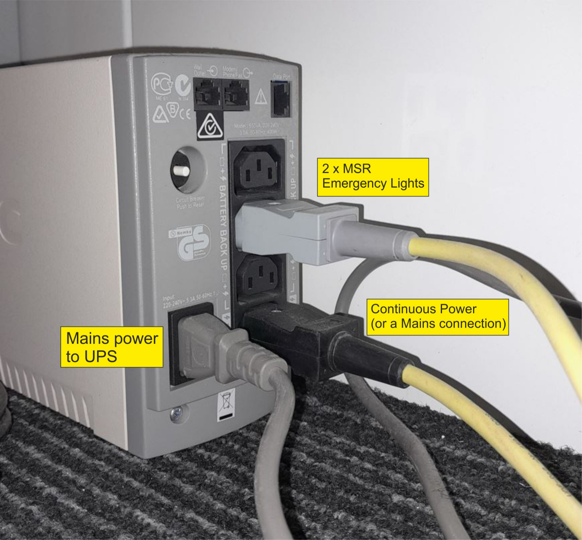 MSR UPS lighting connections