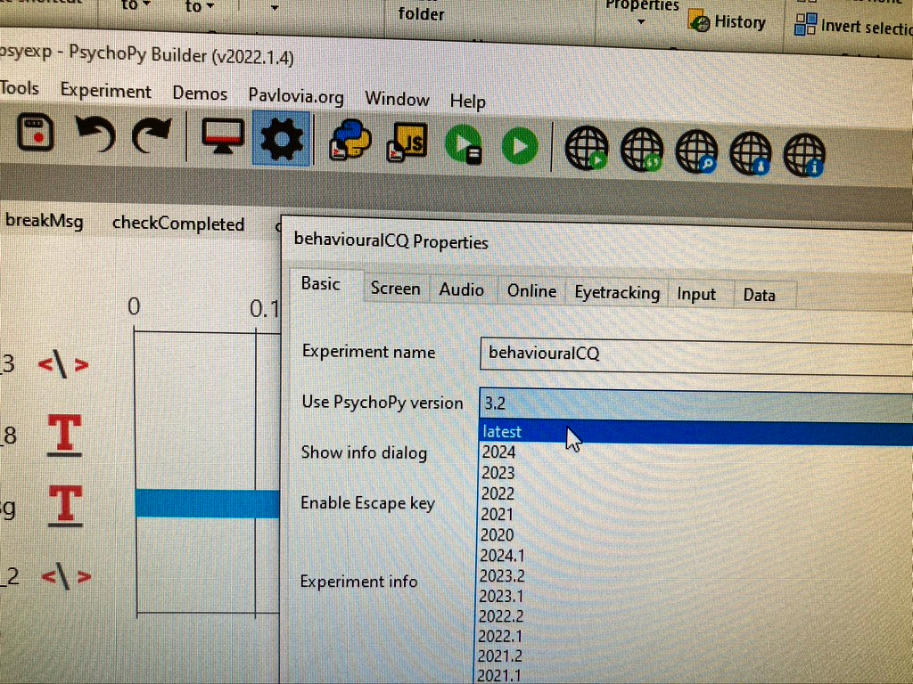 PsychoPy Properties Window